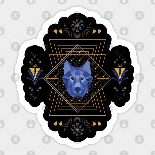 Art Deco Abstract Wolf - Vintage Geometric Animal Design Sticker by TopKnotDesign